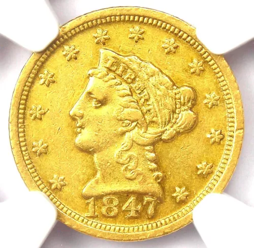 1847-D Liberty Gold Quarter Eagle $2.50 - NGC AU Details - Rare Dahlonega Coin!