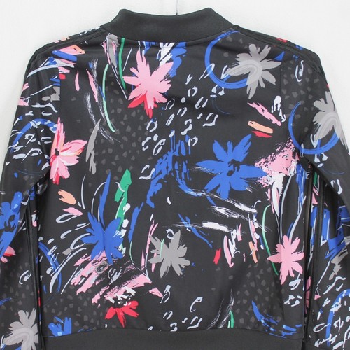 Adidas Track Jacket Girls L 14 Black Blue Pink Floral Full Zip Front Long Sleeve - Picture 5 of 5