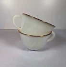 Vintage Fire King Oven Ware Milk Glass Coffee Cups Gold Rim Set of 2