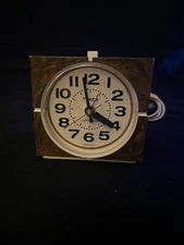 Timex Alarm Clock 1970s Vintage Model 7417-4 Brown/Cream