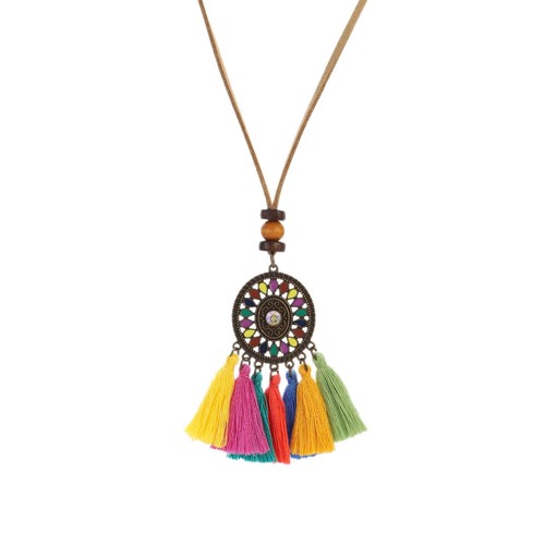 Vintage Colourful Tassel Pendant Earrings Necklace Jewelry Set for Women Gift - Picture 5 of 5