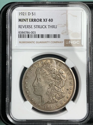 1921-D $ MORGAN SILVER DOLLAR MINT ERROR NGC XF40   " REVERSE STRUCK THROUGH "