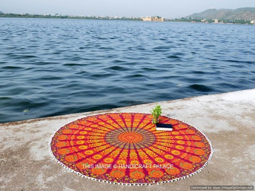 Indian Pom Pom Round Mandala Tapestry Wall Hanging Beach Throw Towel Yoga Mat - Picture 13 of 42
