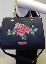 Marc New York Embroidered Flower Print Black Convertible Shoulder Bag Handbag