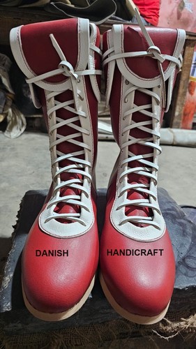 Par de botas de encaje de cuero medieval combo rojo y blanco botas de cuero calzado - Imagen 9 de 12