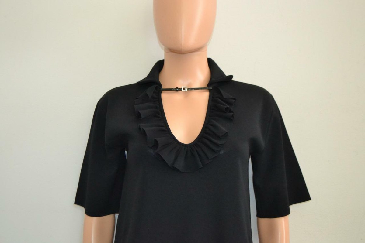 Gucci★素敵!Black Square G Buckle Ruffle V-Neck Mini Dress NWT Gucci Black Square G Buckle Ruffle V-Neck Mini Dress