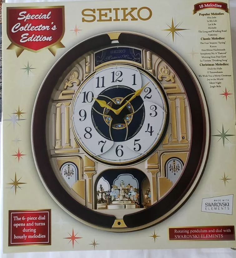 Seiko COLLECTOR'S 18 Melodies in Motion wall clock Swarovski crystals  18