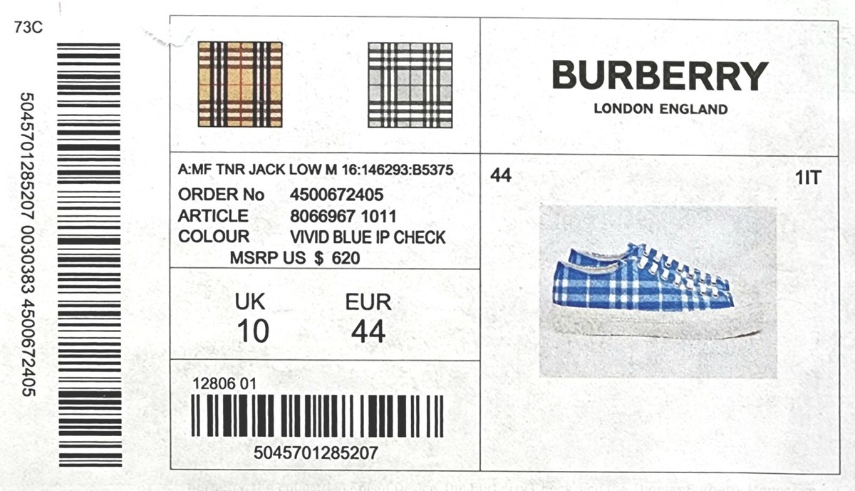 Burberry 左のみです Burberry Men's Jack Low Top Sneaker Shoes in Blue Check Size