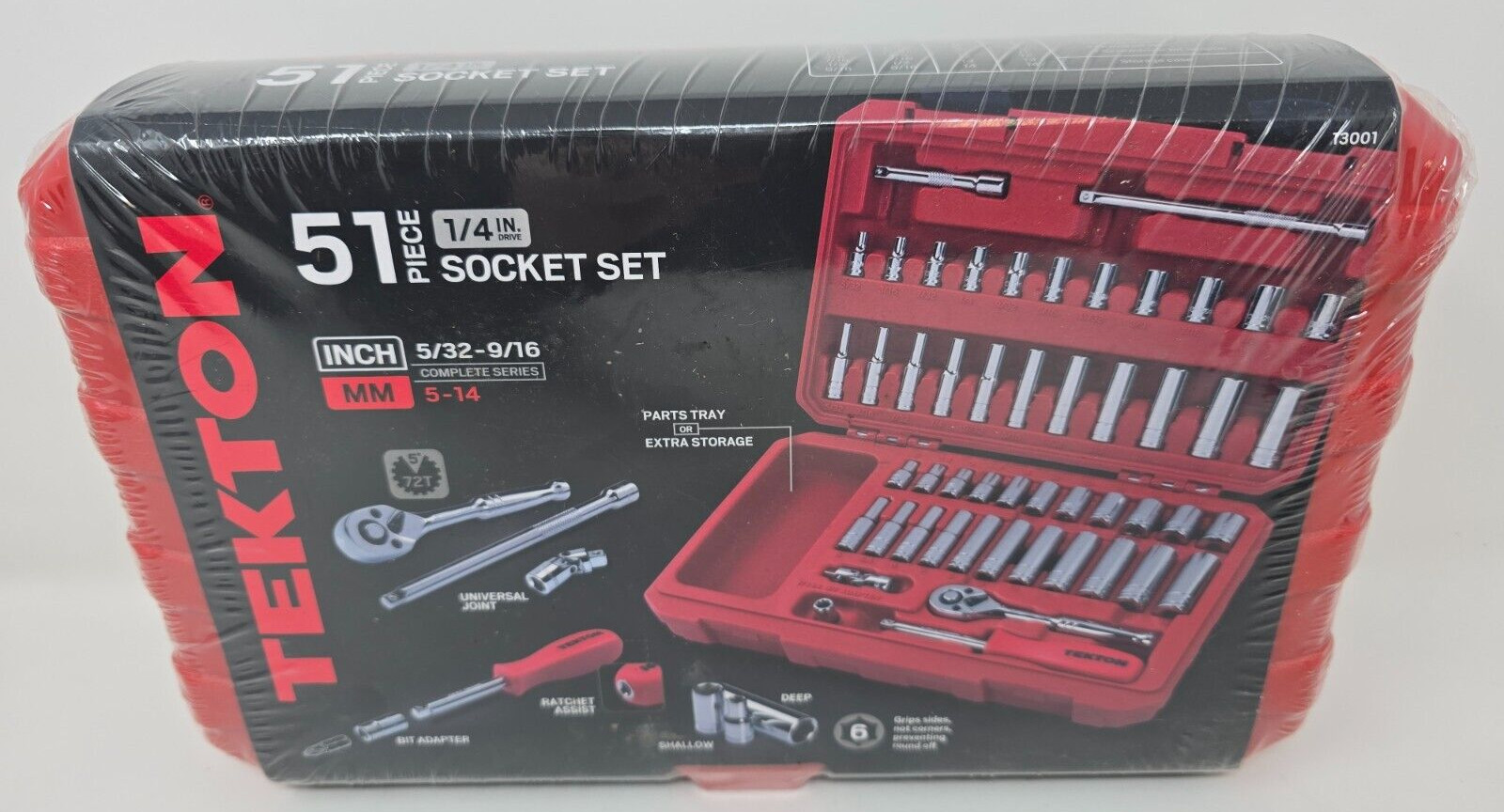 TEKTON 1/4 Inch Drive 6-Point Socket and Ratchet Set, 51-Piece