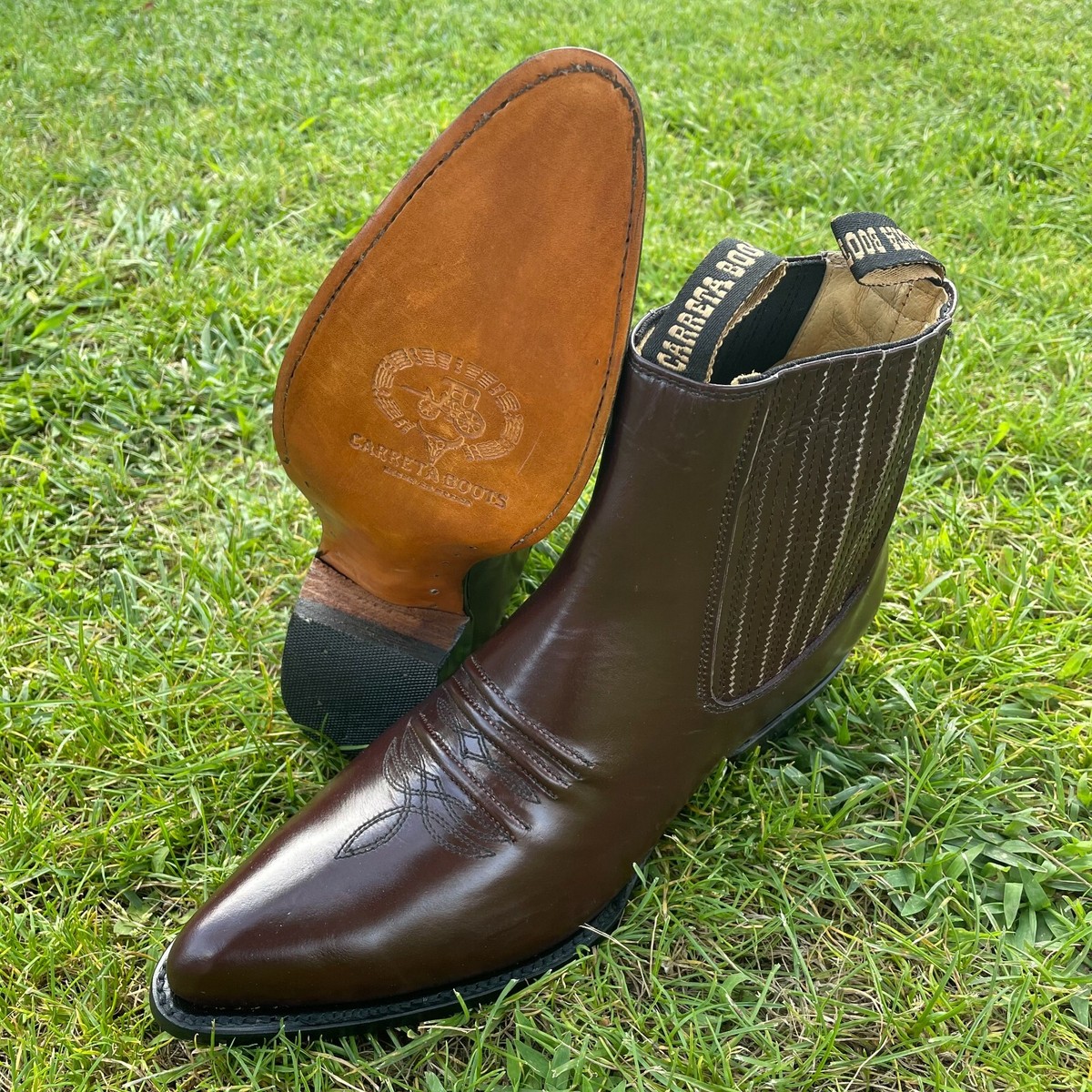 #42 Chameleon Design Western Boot in Brown Color NEW Cognac Caiman Horn Back Chelsea Square Toe Boots? ONLY  main image 3