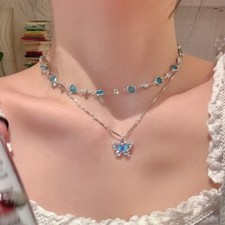 Enchanting Blue Butterfly Necklace - Double-Layer Design for Women  Girls
