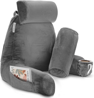 Extra Large Reading Pillow with Side & Back Pockets - Versatile Comfort