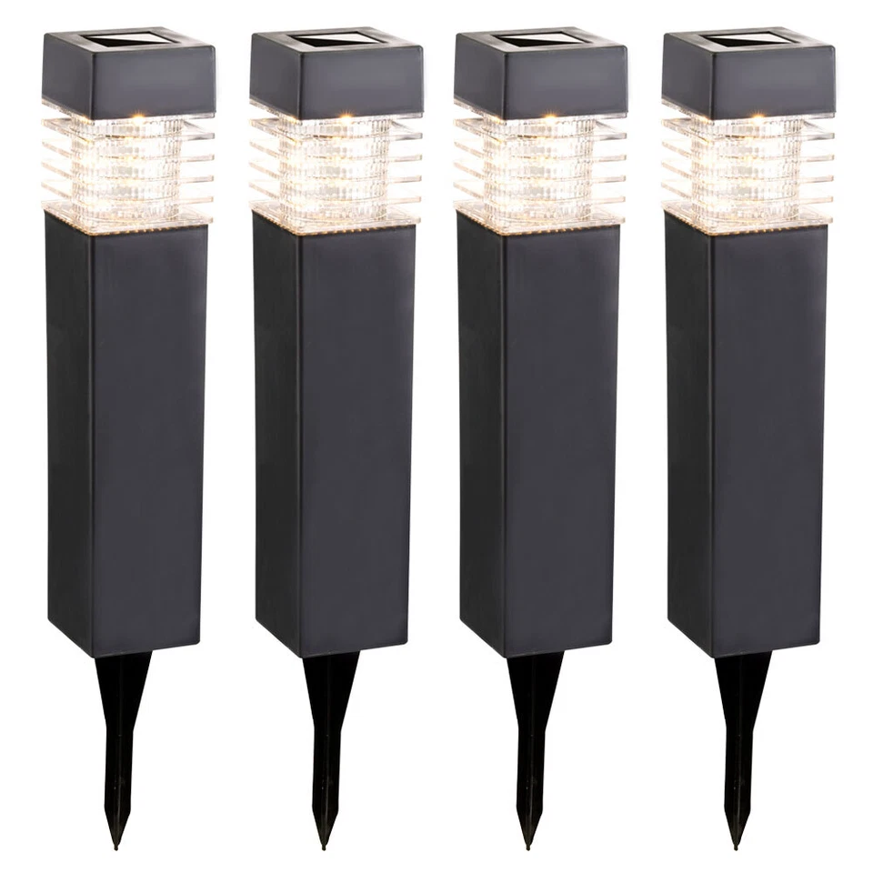 Außenlampe Solarleuchte Wegelampe grau LED Gartenleuchte Erdspieß H 38 cm 4x - Bild 2 von 4