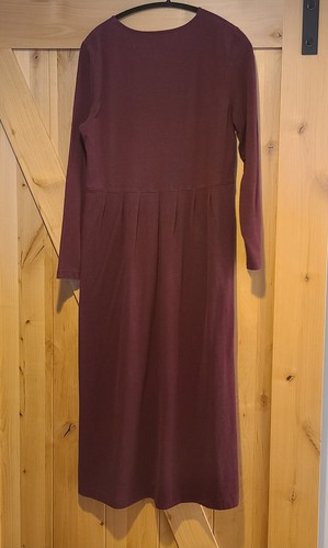 Lands End Medium 10-12 Long Sleeve Dress Red Modest Pleated Maxi - Picture 2 of 13
