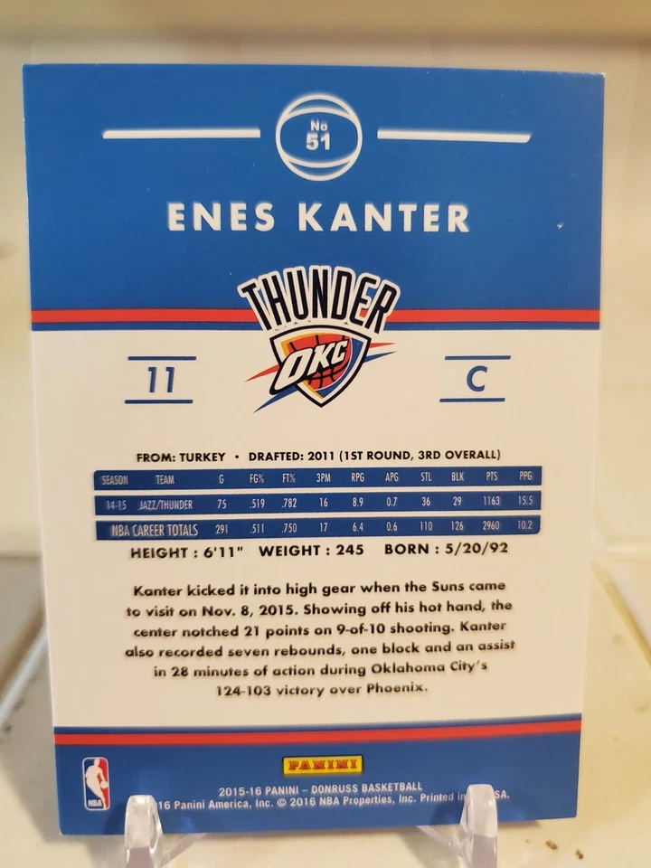 Tarjeta Donruss Enes Kanter Freedom 2016 lámina dorada combinación de colores Thunder #/89 SP DIFÍCIL DE ENCONTRAR Foto 3 de 3