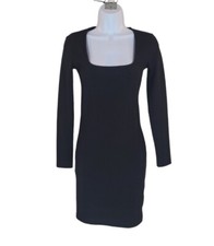 New ZARA M Black Sqaure Neck Long Sleeve Bodycon Dress Women
