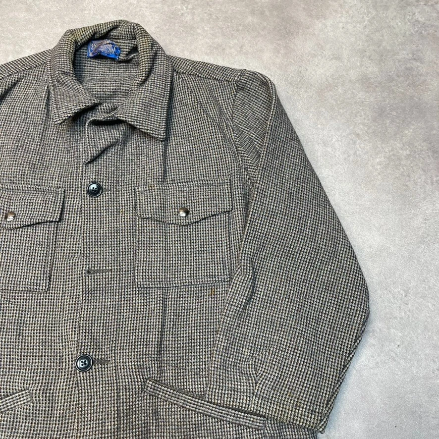 Pendleton Over Shirt Mens Medium 60s Vintage Wool Check Mackinshaw Jacket, Grey - Image 2 of 4