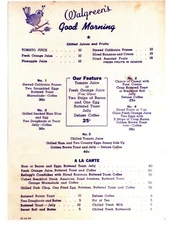 WALGREENS  RESTAURANT BREAKFAST  MENU  USA  8.5X11 GLOSSY  REPRINT VINTAGE