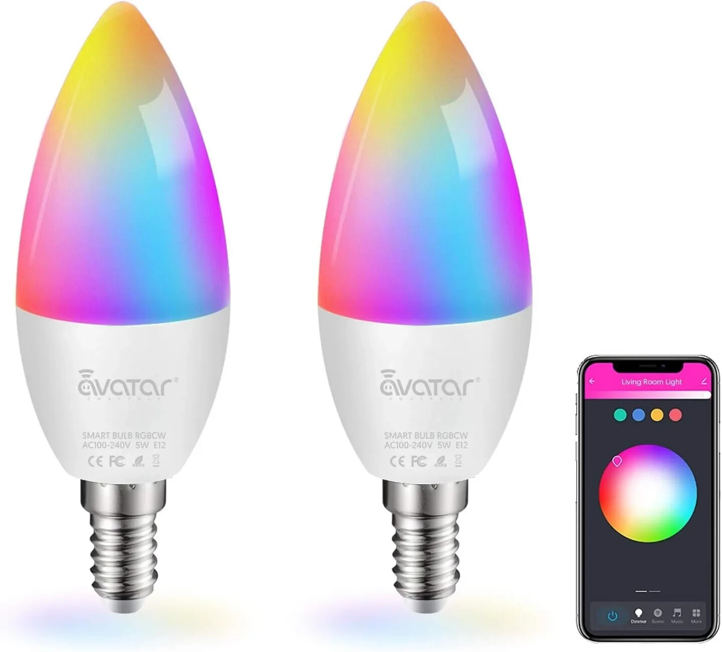 2 pack E12 Smart Bulb 5W LED Candle Light Bulb Works with Alexa & Google-image