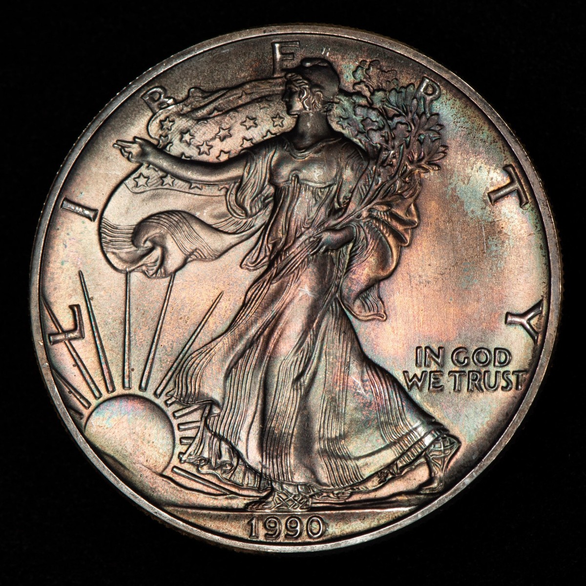 ヴィンテージ アメリカンファミリースケール　レア 1990 1 oz American Silver Eagle - Colorful Rainbow Pattern