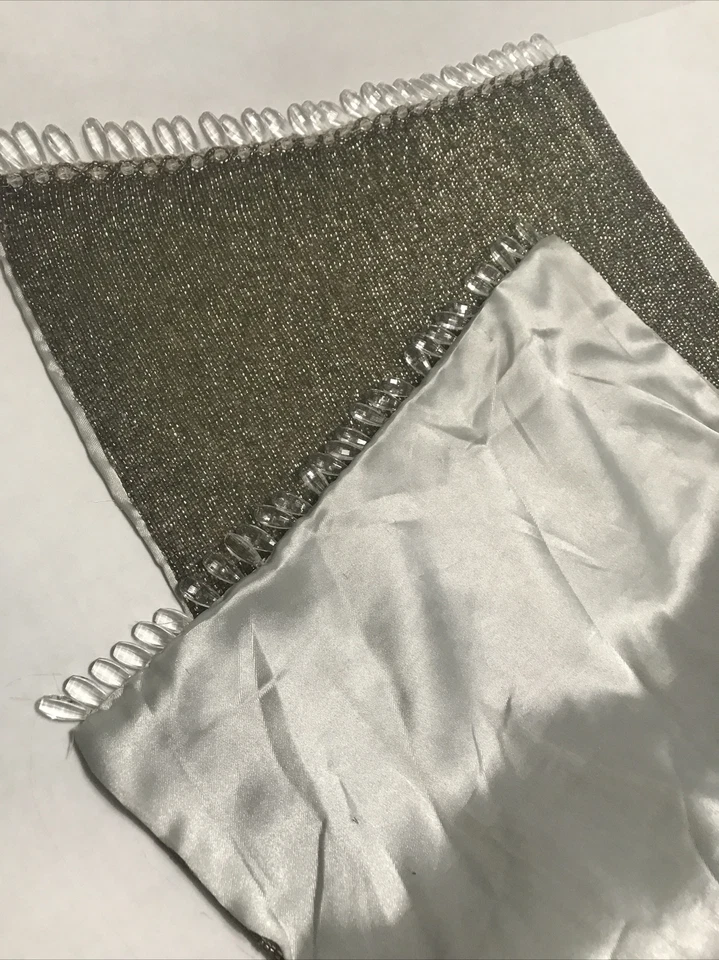 Corredor de mesa con cuentas color champán acrílico transparente flecos 30x14” vintage Foto 3 de 4