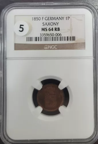 1850 F Germany 1 pennig saxony NGC MS64RB