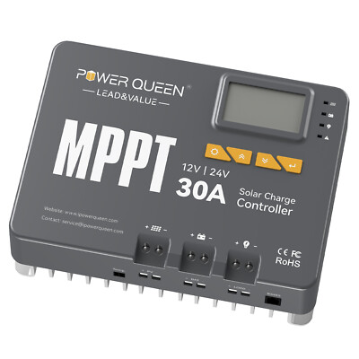 Power Queen 30A MPPT 12 / 24V Auto DC Input Solarladeregler mit Bluetooth LCD