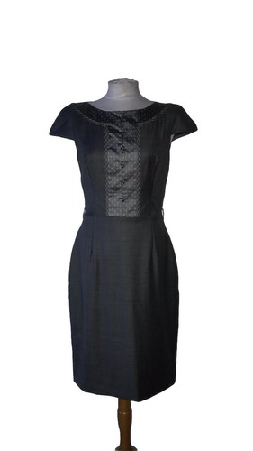 Christian Dior Dress Womens 14 Wool Silk Trim Grey Cap Sleeve Boat Neck Luxury - Picture 4 of 8