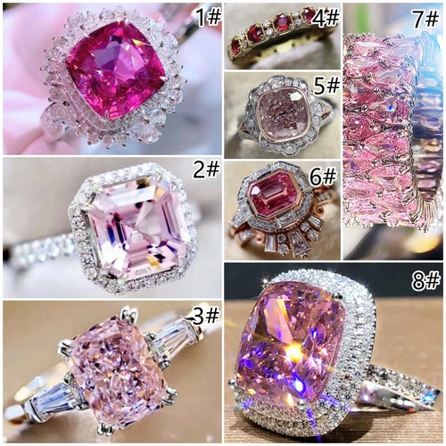 Elegantes anillos de boda de oro rellenos de plata 925 para mujer joyas de circón cúbico talla 6-10 - Imagen 3 de 33