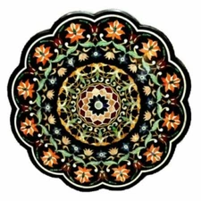 18" Black Marble Corner Table Top Pietra Dura Floral Inlay Home Office Decor gr
