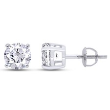 Solitaire Stud Earrings Round Cut Cubic Zirconia 14K Solid White Gold