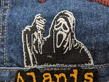 Ghostface Patch Knife Pose Scream Horror Goth Embroidered Iron On Patch 3x2.5"