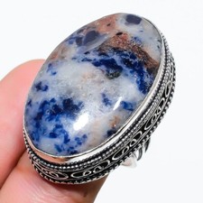 Natural Blue Sodalite Gemstone 925 Sterling Silver Jewelry Ring Size 7 US 