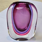 Sommerso Art Glass Vase Hand Blown 7.5in Purple Blue Italian Murano Unmarked