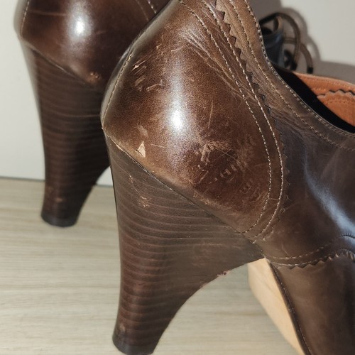 Max Studio Retro Heeled Oxford Fringe Lace Up Brown Leather Shoe Heels Size 7.5M - Bild 7 von 16
