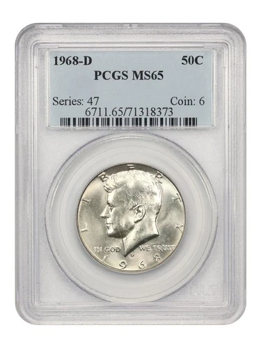 1968-D KENNEDY HALF DOLLAR - PCGS  MS65 - MINT STATE CERTIFIED GRADED COIN MS 65