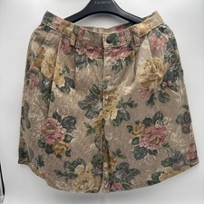 VTG Shorts Womens L Tan Floral Pockets Cotton Preppy Retro Pleats High Rise