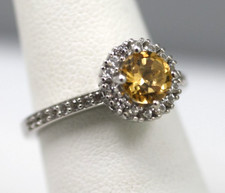 Sterling Silver 925 clear stones deep yellow spinner fidget ring size 6