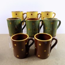 8 Pastis & Co Redware Pottery Mugs Polka Dots Cassis Provence France VGC
