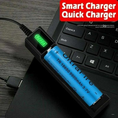 3,7V Wiederaufladbare Li-Ion Akkus Batterie Akku Ladegerät LED-Anzeige USB NEU
