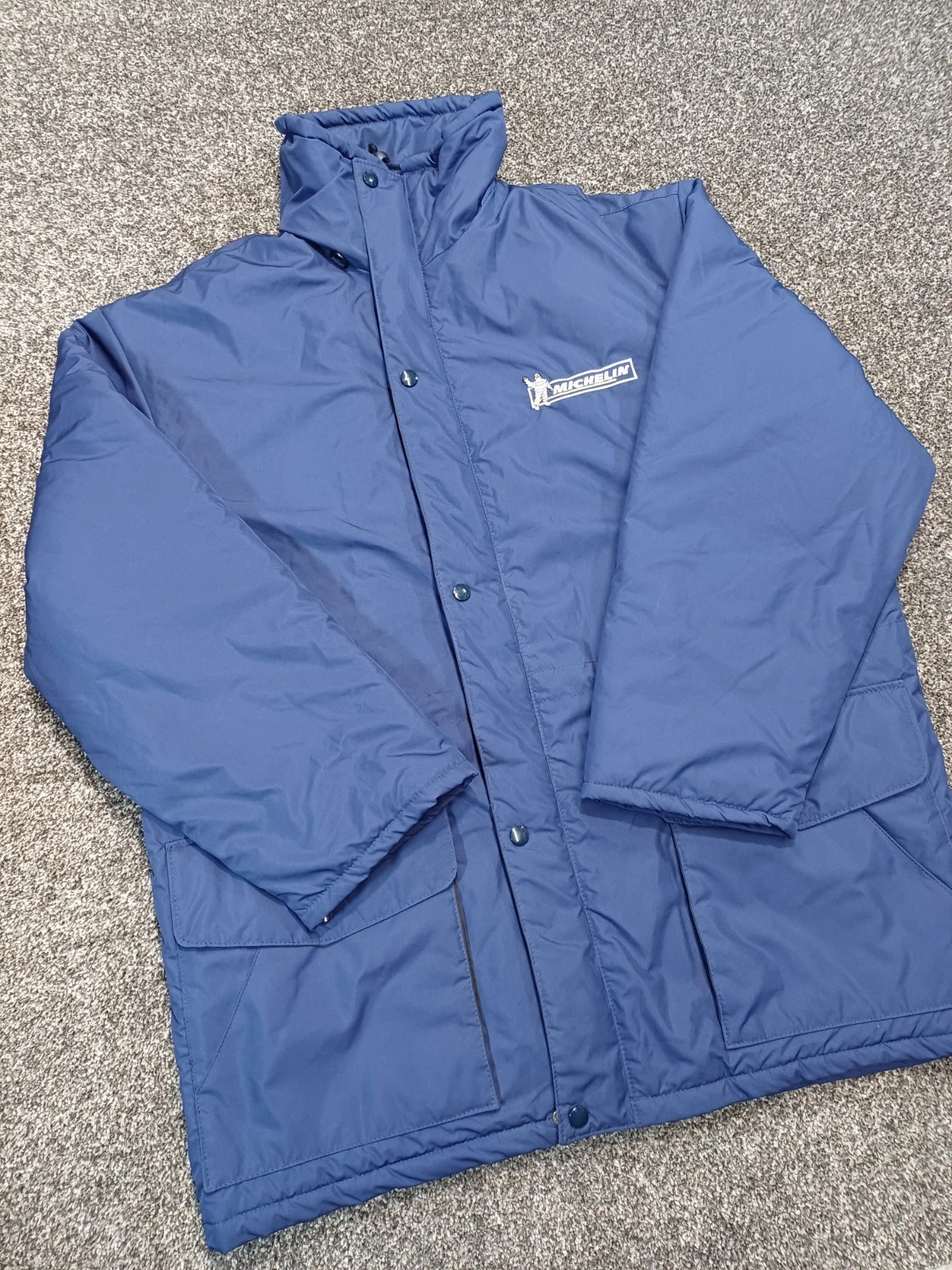 Mitchelin Puffer Jacket Men Large Blue Zip Snap Button Tyre Logo