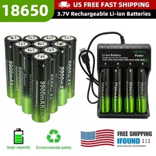 3.7V 9900mAh Rechargeable Button top Li-ion Batteries 4slot USB Charger lot