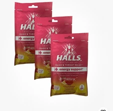 3X HALLS Relief + Energy Strawberry Lemonade Flavor Cough Drops 3 Bags 75 Total