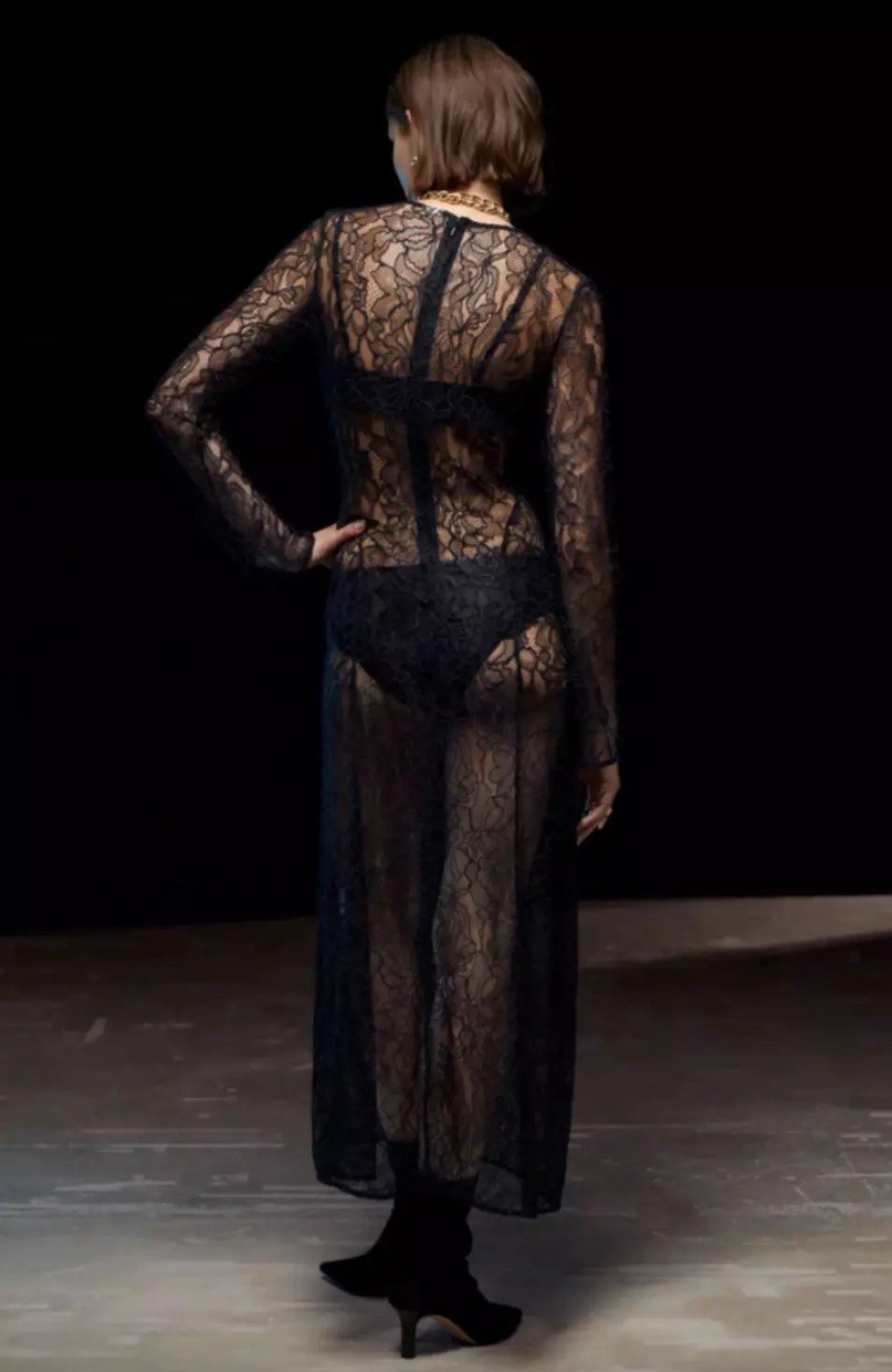 H&M & other Stories lace dress maxi Black Sheer Long Sleeve 44 16 14 party £120 new