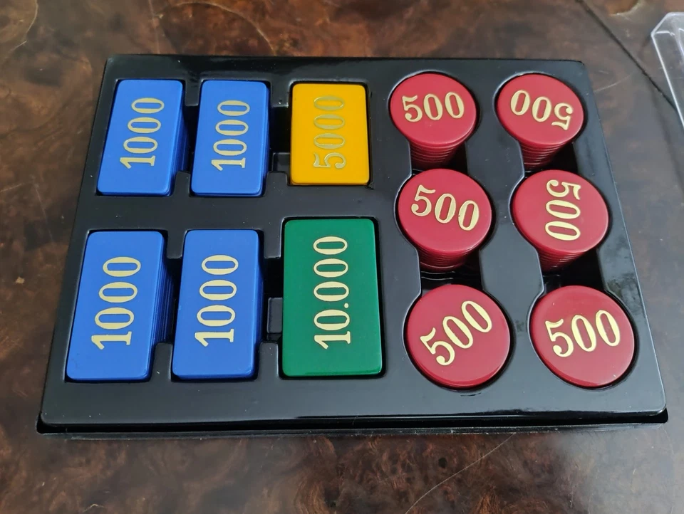 Boîte en bois cartes jeu + 120 jetons vintage noir Trévise dés dominos - Photo 4/4