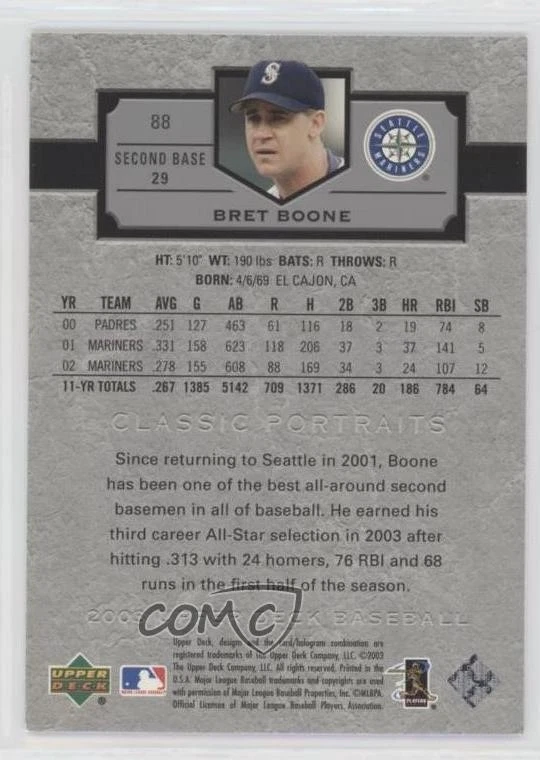 2003 Upper Deck Classic Portraits Bret Boone #88 - Image 2 of 2