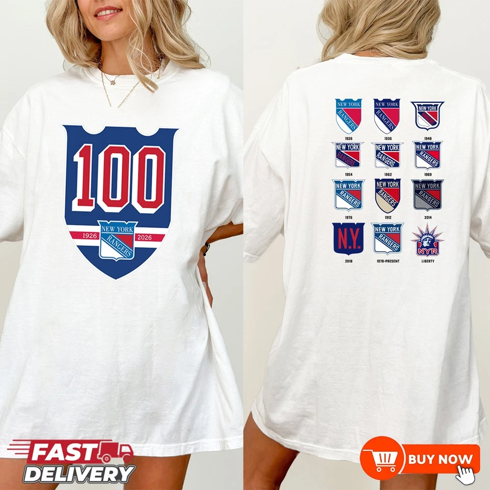 New York Rangers 100th Anniversary 1926-2026 TShirt - Full Colors, Full Size - Image 4 of 4