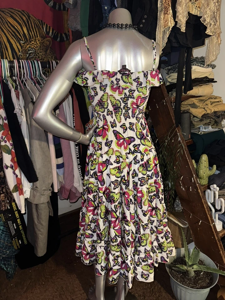 VESTIDO MAXI Colección BETSEY JOHNSON 100% SEDA MARIPOSA VOLANTES EN CAPAS Talla M Foto 2 de 4