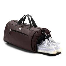 Gym Bag Unisex Duffel with Shoe & Wet Pocket, Travel Sports Gym Bag M Brown