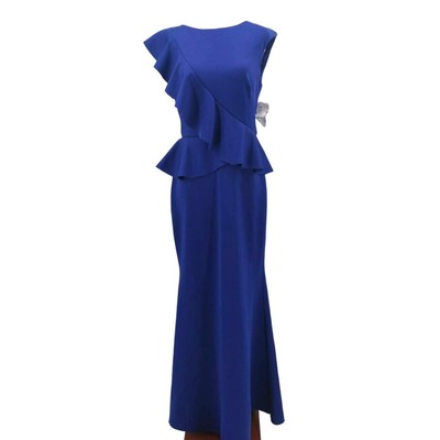 JESSICA HOWARD 10P petite Royal Blue Sleeveless Ruffled Formal Maxi Dress B144